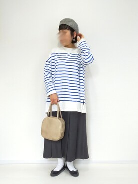 「バスクシャツ」｜「アイテム（ハンチング/ベレー帽）」を使った、カナエさん（レディース・150cm）の秋コーディネート
