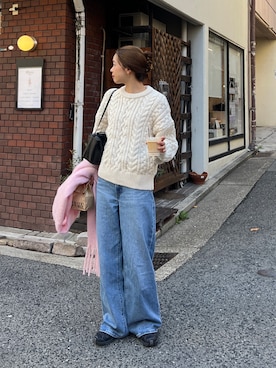 「アイテム（ストール/ショール）」を使った、Rannaさん（レディース・166cm）の冬コーディネート