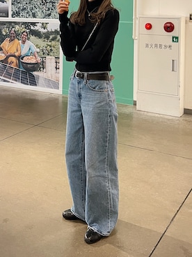 「アイテム（ベルト）」を使った、Rannaさん（レディース・166cm）の冬コーディネート