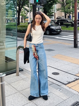 「CANAL JEAN（キャナルジーン）のアイテム（タンクトップ、ホワイト系）」を使った、Rannaさん（レディース・166cm）の夏コーディネート