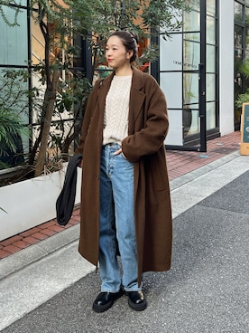 「アイテム（チェスターコート）」を使った、Rannaさん（レディース・166cm）の冬コーディネート