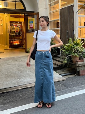 「CANAL JEAN（キャナルジーン）のEl mar　ドローストリング2wayBAG（ショルダーバッグ）」を使った、Rannaさん（レディース・166cm）の夏コーディネート