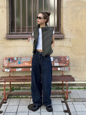 「アイテム（ダウンベスト）」を使った、Rannaさん（レディース・166cm）の秋コーディネート