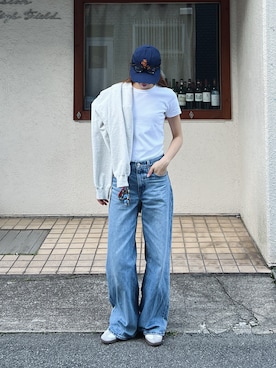 「UNIQLO（ユニクロ）のアイテム（Tシャツ/カットソー、ホワイト系）」を使った、Rannaさん（レディース・166cm）の春コーディネート