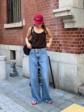 「アイテム（キャミソール、ブラウン系）」を使った、Rannaさん（レディース・166cm）の夏コーディネート
