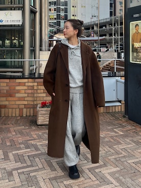 「アイテム（チェスターコート）」を使った、Rannaさん（レディース・166cm）の冬コーディネート