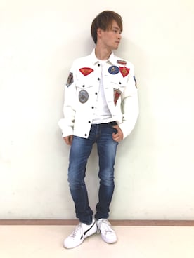 「刺繍」｜「アイテム（デニムジャケット）」を使った、RYOさん（メンズ・163cm）の夏コーディネート