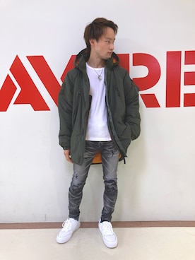 「オリーブ」｜「アイテム（ダウンジャケット/コート）」を使った、RYOさん（メンズ・163cm）の秋コーディネート