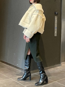 「EMODA（エモダ）のスクエアポイントミドルブーツ（ブーツ）」を使った、永田沙織(EMODA)さん（レディース・163cm）の夏コーディネート