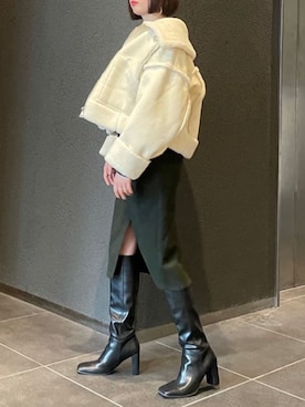 「EMODA（エモダ）のスクエアポイントミドルブーツ（ブーツ）」を使った、永田沙織(EMODA)さん（レディース・163cm）の夏コーディネート