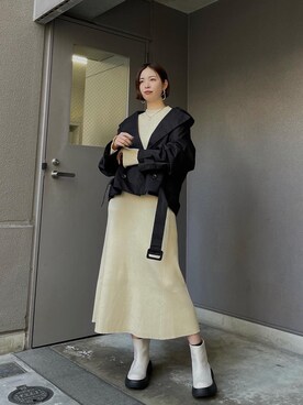 「EMODA」｜「アイテム（トレンチコート）」を使った、永田沙織(EMODA)さん（レディース・163cm）の春コーディネート