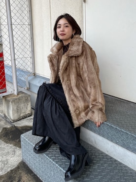 「EMODA（エモダ）のアイテム（その他アウター）」を使った、永田沙織(EMODA)さん（レディース・163cm）の冬コーディネート