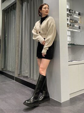 「EMODA（エモダ）のトラックソールロングブーツ（ブーツ）」を使った、永田沙織(EMODA)さん（レディース・163cm）の秋コーディネート