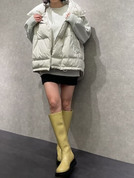 「EMODA（エモダ）のトラックソールロングブーツ（ブーツ）」を使った、永田沙織(EMODA)さん（レディース・163cm）の秋コーディネート