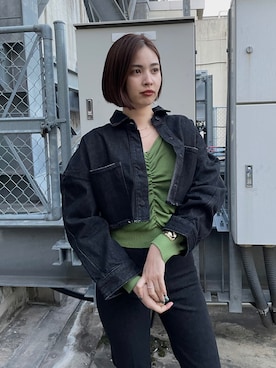 「EMODA」｜「アイテム（デニムジャケット）」を使った、永田沙織(EMODA)さん（レディース・163cm）の冬コーディネート
