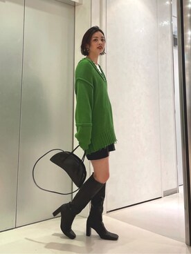 「EMODA（エモダ）のスクエアポイントミドルブーツ（ブーツ）」を使った、永田沙織(EMODA)さん（レディース・163cm）の夏コーディネート