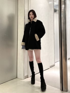 「EMODA（エモダ）のアイテム（その他アウター）」を使った、永田沙織(EMODA)さん（レディース・163cm）の冬コーディネート
