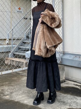 「EMODA（エモダ）のアイテム（その他アウター）」を使った、永田沙織(EMODA)さん（レディース・163cm）の冬コーディネート