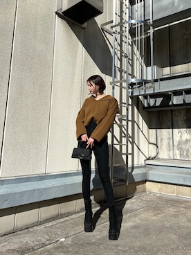 「EMODA（エモダ）のサイドゴアタンクブーツ（ブーツ）」を使った、永田沙織(EMODA)さん（レディース・163cm）の冬コーディネート