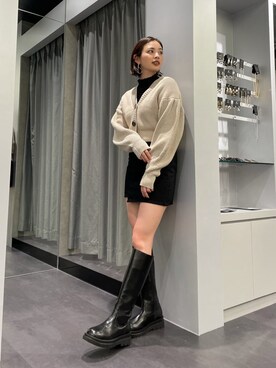 「EMODA（エモダ）のトラックソールロングブーツ（ブーツ）」を使った、永田沙織(EMODA)さん（レディース・163cm）の秋コーディネート