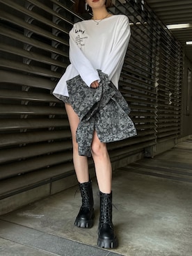 「EMODA」｜「アイテム（デニムジャケット）」を使った、永田沙織(EMODA)さん（レディース・163cm）の冬コーディネート