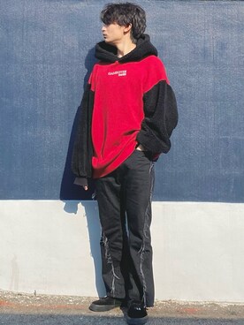 「SHAREEF（シャリーフ）のアイテム（パーカー）」を使った、ざわ_低身長男子styleさん（メンズ・163cm）の冬コーディネート