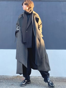 「大学生」｜「アイテム（トレンチコート）」を使った、ざわ_低身長男子styleさん（メンズ・163cm）の冬コーディネート