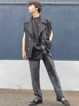「RYO TAKASHIMA（リョウタカシマ）のアイテム（ベスト）」を使った、ざわ_低身長男子styleさん（メンズ・163cm）の夏コーディネート