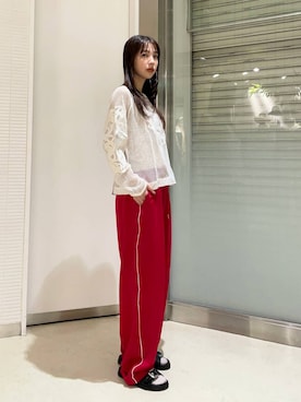 「JEANASIS（ジーナシス）のバックルベルトスライドサンダル/666209（サンダル、ブラック系）」を使った、フィーさん（レディース・164cm）の夏コーディネート