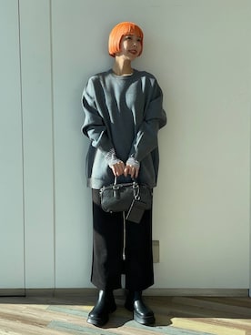 「JEANASIS（ジーナシス）のスクエアトゥニットゴアブーツ/125427（ブーツ）」を使った、フィーさん（レディース・164cm）の冬コーディネート