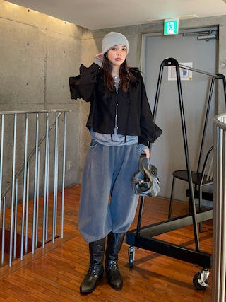 「JEANASIS(ジーナシス)のローグミドルウエスタンブーツ【抗菌防臭テープ付き】/637649(ブーツ)」を使った、フィーさん(レディース・164cm)の冬コーディネート