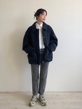 「JEANASIS（ジーナシス）のストレッチスティックパンツ/1069951（デニムパンツ、グレー系）」を使った、フィーさん（レディース・164cm）の秋コーディネート