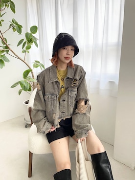 「JEANASIS（ジーナシス）のアイテム（デニムジャケット）」を使った、フィーさん（レディース・164cm）の夏コーディネート