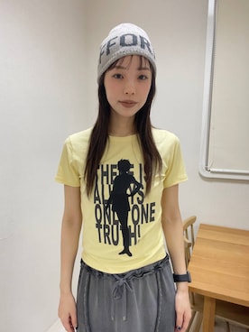 「JEANASIS（ジーナシス）のロゴニットアミビーニー/656636（ニットキャップ/ビーニー、グレー系）」を使った、フィーさん（レディース・164cm）の春コーディネート