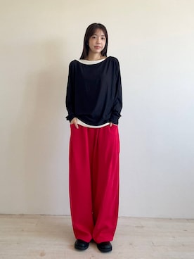 「JEANASIS（ジーナシス）の2WAYバックルサボ/1066512（モカシン/デッキシューズ、ブラック系）」を使った、フィーさん（レディース・164cm）の秋コーディネート