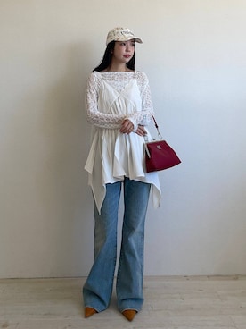 「JEANASIS（ジーナシス）のアイテム（キャップ）」を使った、フィーさん（レディース・165cm）の春コーディネート