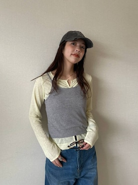 「JEANASIS（ジーナシス）のアイテム（キャップ）」を使った、フィーさん（レディース・165cm）の春コーディネート