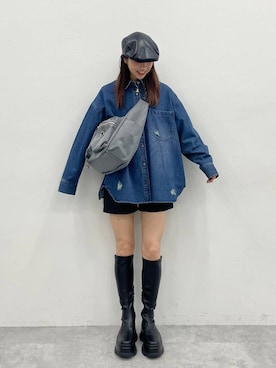 「JEANASIS（ジーナシス）の【みきのすけ企画】ライトオンスデニムシャツ/595523（シャツ/ブラウス）」を使った、フィーさん（レディース・164cm）の秋コーディネート