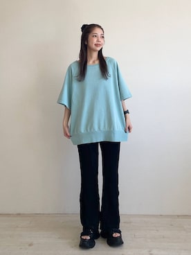 「JEANASIS（ジーナシス）のパッチワークレースパンツ/650168（その他パンツ、ブラック系）」を使った、フィーさん（レディース・164cm）の春コーディネート