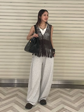 「JEANASIS（ジーナシス）のスタッズボリュームサボ/571517（サンダル）」を使った、フィーさん（レディース・164cm）の夏コーディネート