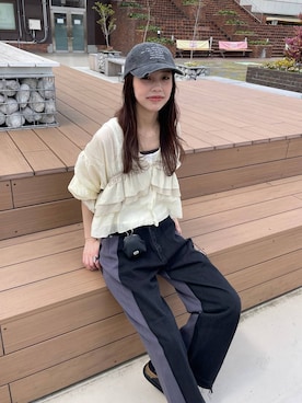 「JEANASIS（ジーナシス）のアイテム（キャップ）」を使った、フィーさん（レディース・165cm）の春コーディネート