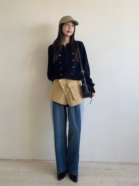 「JEANASIS（ジーナシス）のツイルコールCAP/1055066（キャップ、ベージュ系）」を使った、フィーさん（レディース・164cm）の秋コーディネート