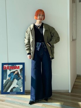 「JEANASIS（ジーナシス）のアイテム（ミリタリージャケット）」を使った、フィーさん（レディース・164cm）の冬コーディネート