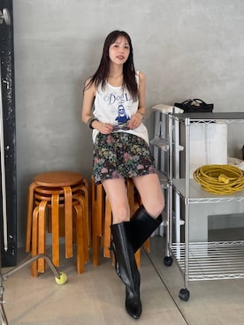 「eL（エル）の【eL】Gobelin Mini Skirt/1066479（スカート、ブラック系）」を使った、フィーさん（レディース・164cm）の夏コーディネート