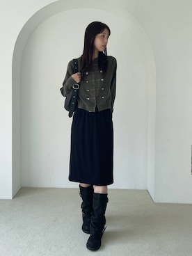 「JEANASIS（ジーナシス）のカットミディナロースカート/1017622（スカート、ブラック系）」を使った、フィーさん（レディース・164cm）の夏コーディネート