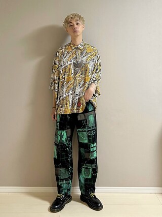 日本製 KIDILL WINSTON SMITH 長袖 総柄 シャツ レーヨン 50s TOWNCRAFT Rayon Open Collar L/S Shirt 水色 M タウン