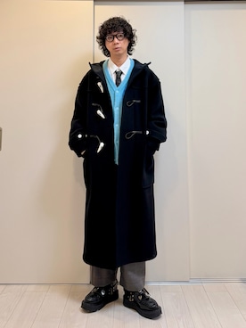 HYKEのダッフルコート（ブラック系）を使った人気ファッション