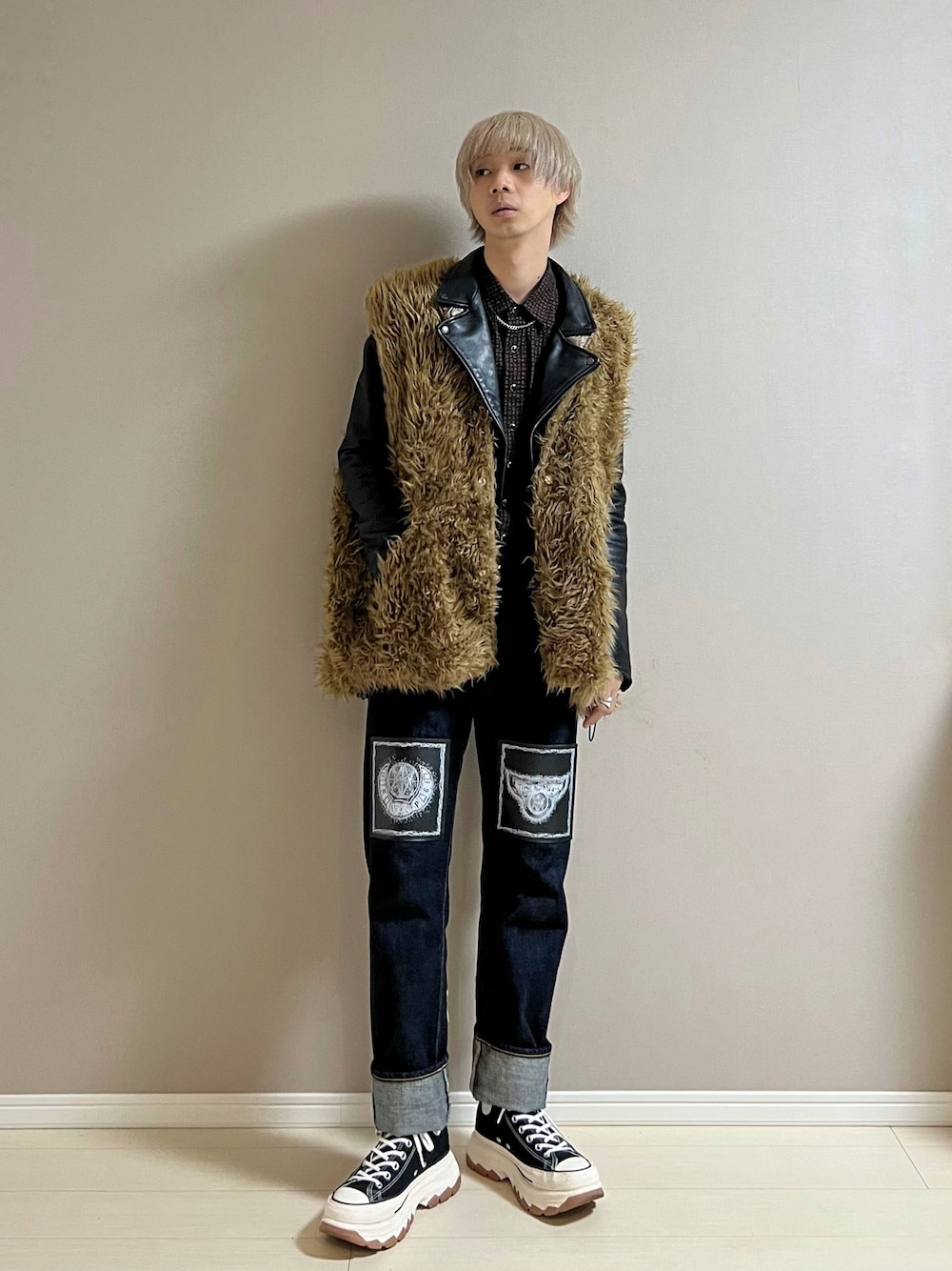 xfrmファーベスト付きライダースジャケット