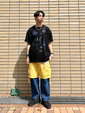 「アイテム（パンツ、イエロー系）」を使った、Honeyさん（メンズ・176cm）の夏コーディネート