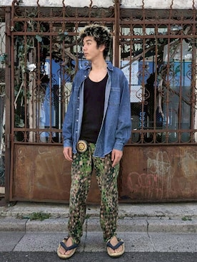 「デニムシャツ」｜LABORATORY®さん（メンズ・187cm）の秋コーディネート